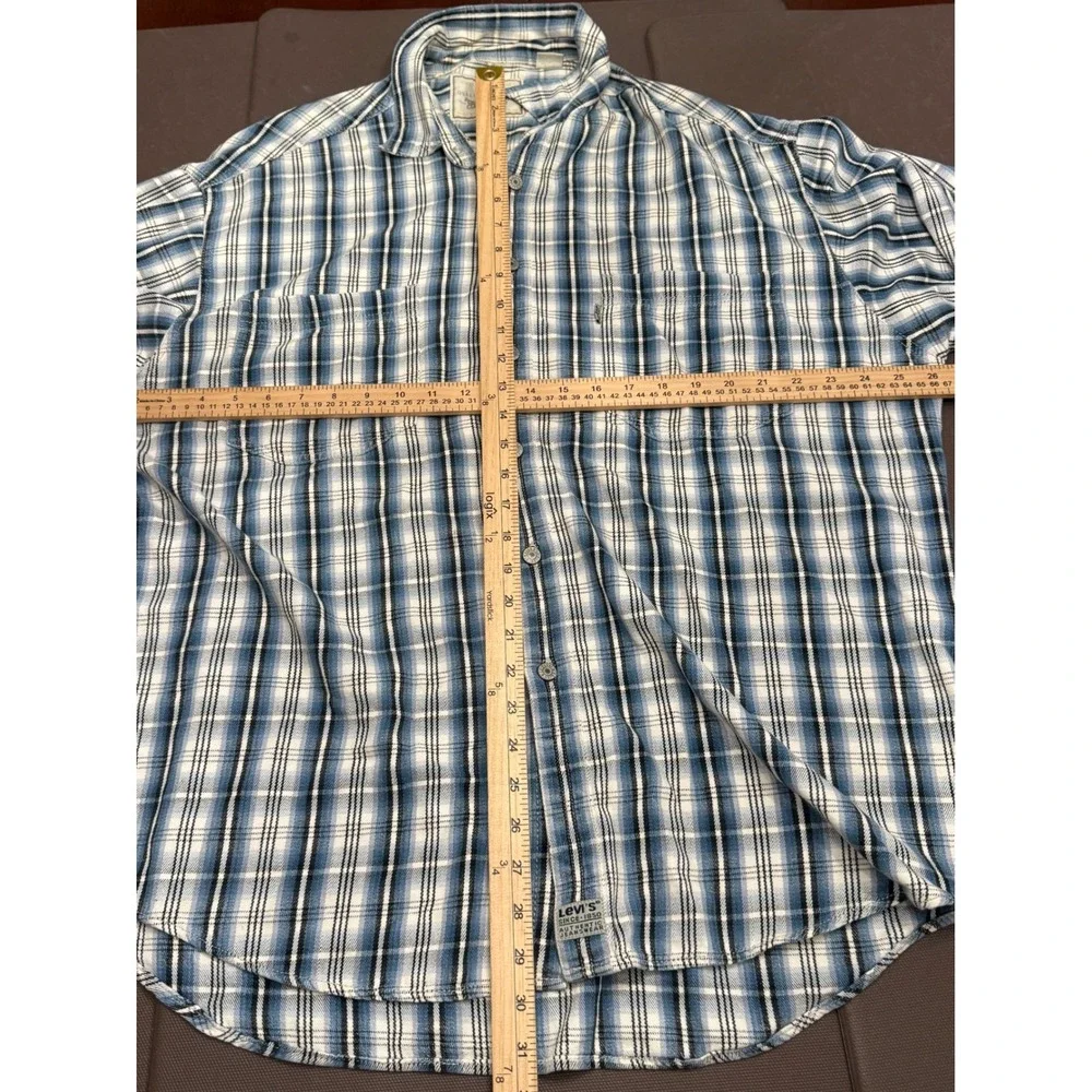 VTG Levis Mens XL Blue Plaid Flannel Button Down Shirt Metal Button 90s Grunge